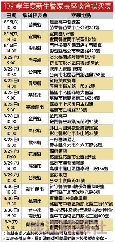 109學年度新生暨家長座談會場次表