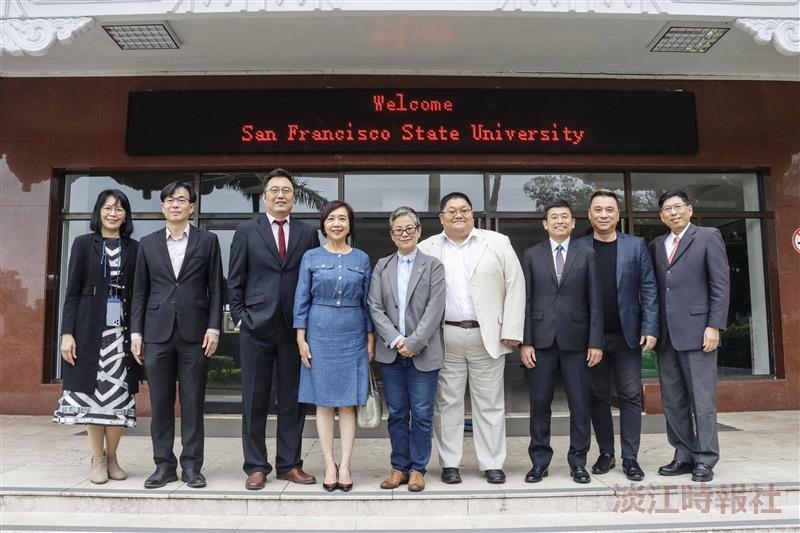 Sister School San Francisco State University Visits for Exchange DiscussionsThe Provost and Vice President of Academic Affairs at San Francisco State University, Dr. Amy Sueyoshi (right 5), and others visit Tamkang University, received by the Vice President for International Affairs, Dr. Hsiao-Chuan Chen (right 6), and the Dean of International Affairs, Dr. Chien-Mu Yeh (right 3).