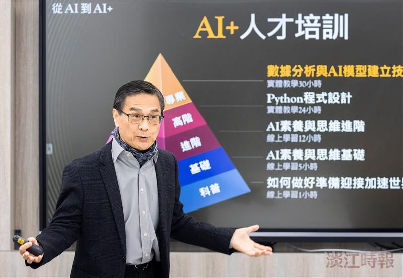 Dean Tzung-Hang Lee of the College of Artificial Innovative Intelligence presents a briefing on Tamkang University’s AI development initiatives and strategic plans.