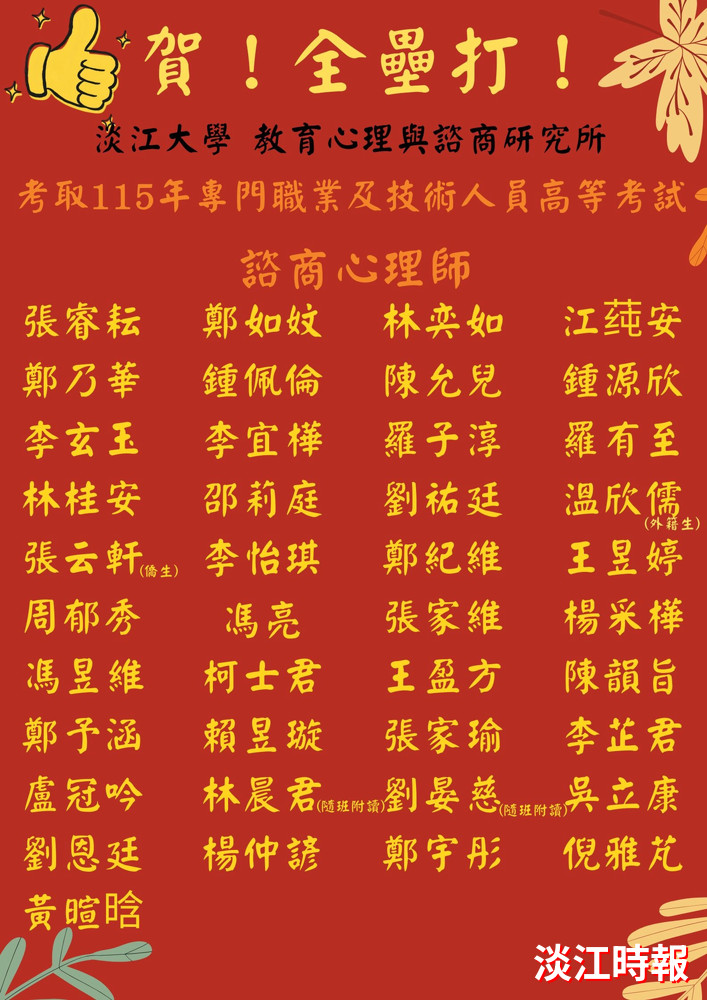 創新高！教心所41校友考取諮商心理師高考　應屆生再次全壘打
