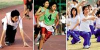 11.12.13.(左起)參與賽跑的選手，正等待槍聲起跑；接力賽中，同學奮力向前衝衝衝；600名同學表演精彩的大會舞，令人精神振奮。