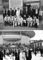 張校長與港、台二地大學校長、吉林大學學生合影（上圖）；校長張家宜、學術副校長馮朝剛與商學院院長胡宜仁在吉林大學禮堂前合影（下圖）（圖/學術副校長室提供）
