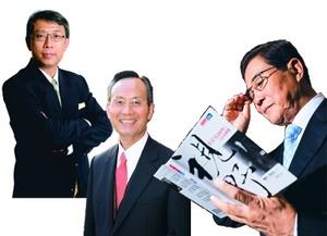 萬寶週刊社長朱成志（左）、遠雄集團董事長趙藤雄（中）、冠德建設董事長馬玉山（右），下學期將蒞校教授「理財與創業課」，為學生的理財觀加持。（圖�商學院提供）