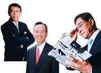 萬寶週刊社長朱成志（左）、遠雄集團董事長趙藤雄（中）、冠德建設董事長馬玉山（右），下學期將蒞校教授「理財與創業課」，為學生的理財觀加持。（圖�商學院提供）